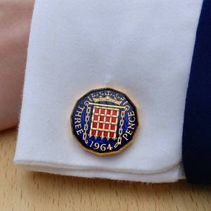 1964 Dreigroschen - Emaillierte Geldmünze Manschettenknöpfe