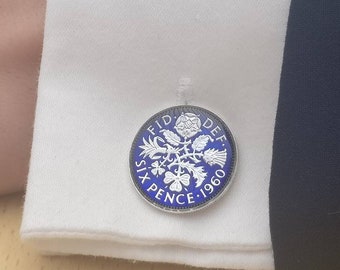 1960 Sixpence - Enamelled Coin Cufflinks