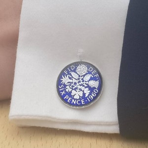 1960 Sixpence - Enamelled Coin Cufflinks