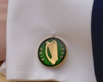 Irish Threepenny - Enamelled Coin Cufflinks