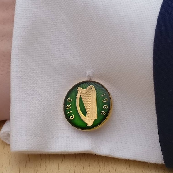 Irish Threepenny - Enamelled Coin Cufflinks