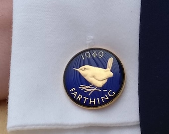 1949 George VI Farthing - Enamelled Coin Cufflinks