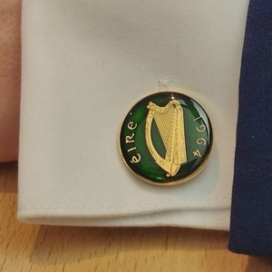 Irish Sixpence - Harp Side - Enamelled Coin Cufflinks