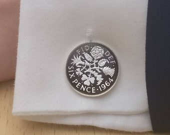 1964 Sixpence - Enamelled Coin Cufflinks