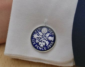 1958 Sixpence - Enamelled Coin Cufflinks