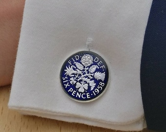 1958 Sixpence - Enamelled Coin Cufflinks