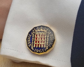 1961 Threepenny - Enamelled Coin Cufflinks