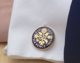 1960 Sixpence - Enamelled Coin Cufflinks