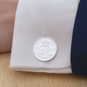 1949 Sixpence - Versilberte Münz-Manschetten