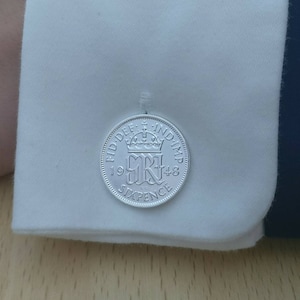 1948 Sixpence - Versilberte Münz manschettenknöpfe