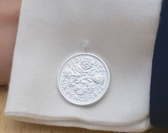 1962 Sixpence - verzilverde manchetknopen met munten