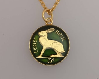 Irish Threepenny Hare - Enamelled Coin Necklace