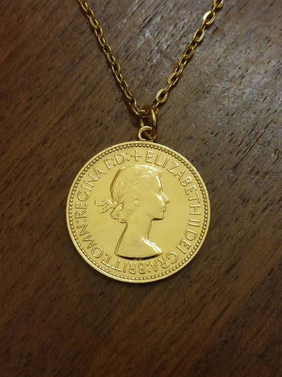 Halfpenny 1953 1967 Gold Plated Coin Necklace Etsy Singapore