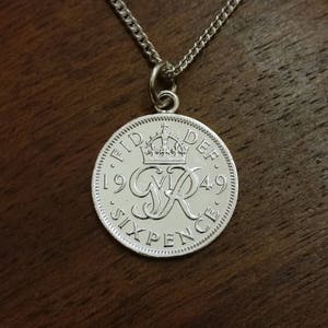 1949 George VI Sixpence - Silver Plated Coin Necklace