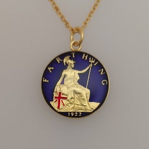 1922 George V Farthing - Enamelled Coin Necklace