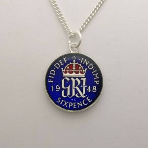 1948 George VI Sixpence - Enamelled Coin Necklace