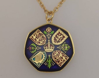 2022 King Charles III Fifty Pence - Enamelled Coin Necklace