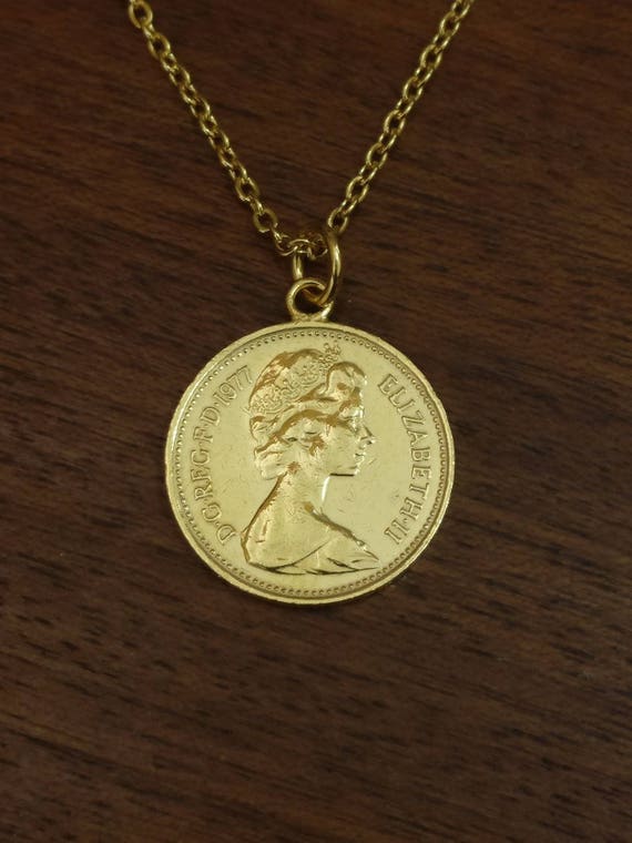 1977年 1ペニー - 金メッキコインネックレス - Etsy 日本
