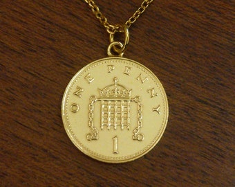 1985 One Penny - Gold Plated Coin Necklace