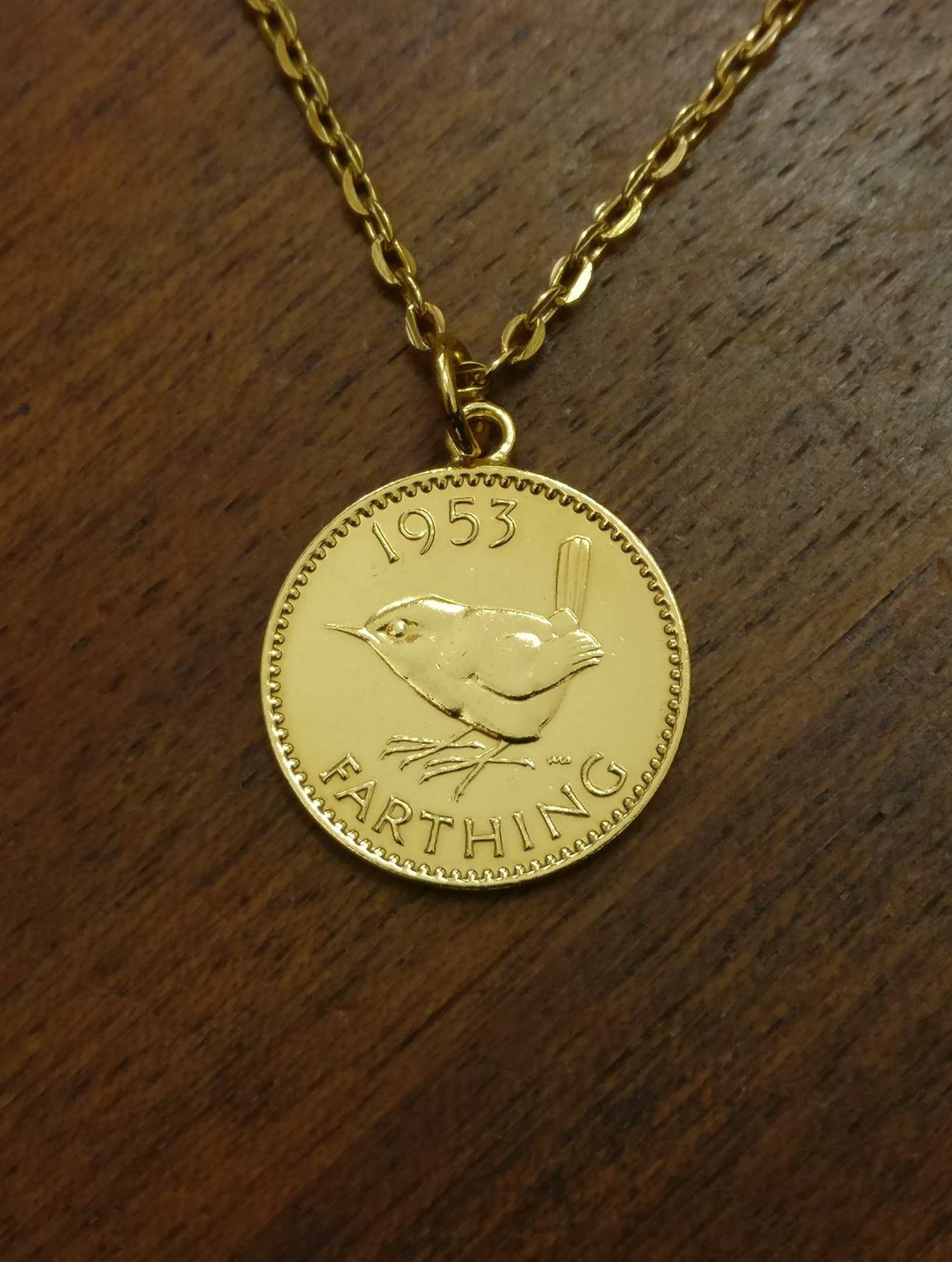 1953 Farthing Gold Plated Coin Necklace 