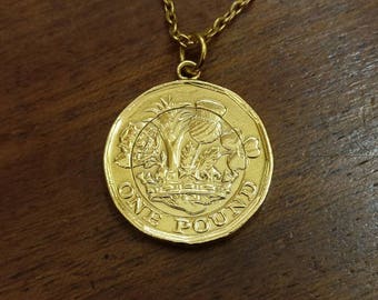 One Pound - Gold Plated Coin Necklace (New Design)