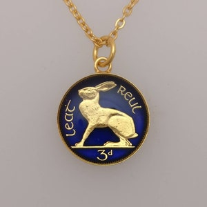 Irish Threepenny Hare - Enamelled Coin Pendant