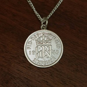 1943 George VI Silver Sixpence Coin Necklace