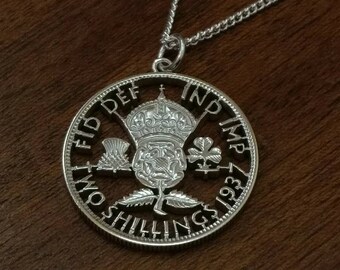 Collana con moneta da due scellini in argento di Giorgio VI del 1937