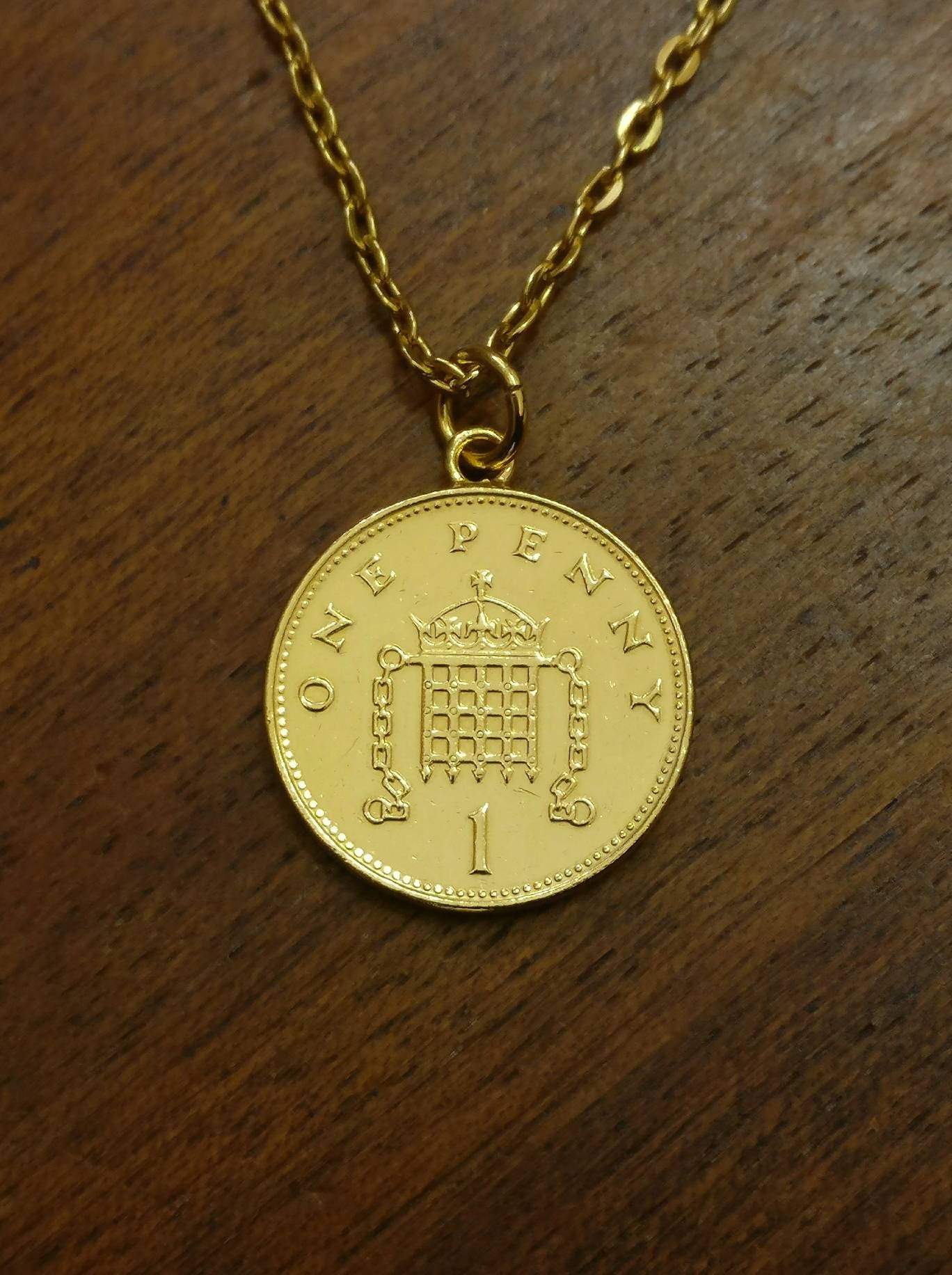 Gold penny necklace clearance