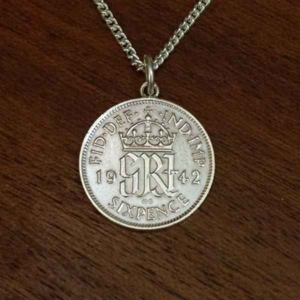 1942 George VI Silver Sixpence Coin Necklace