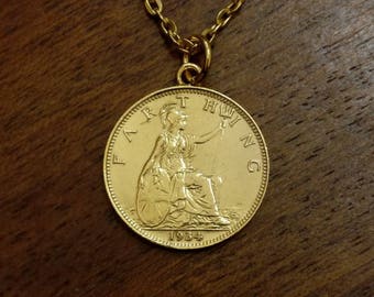 1934 George V Farthing - Gold Plated Coin Necklace