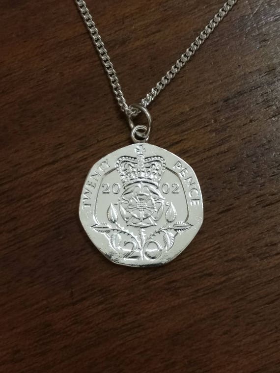 2002年 20ペンス - 銀メッキコインネックレス - Etsy 日本