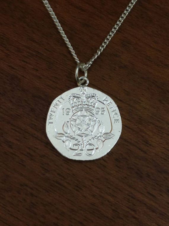 1995年 20ペンス - 銀メッキコインネックレス - Etsy 日本