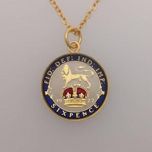 1927 George V Sixpence - Enamelled Coin Necklace