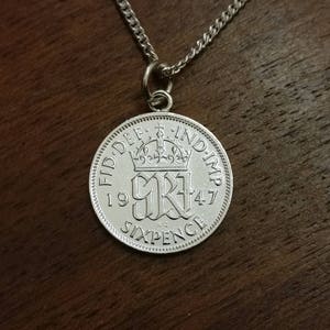 1947 George VI Sixpence - Silver Plated Coin Necklace
