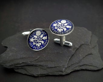 1954 Sixpence - Enamelled Coin Cufflinks