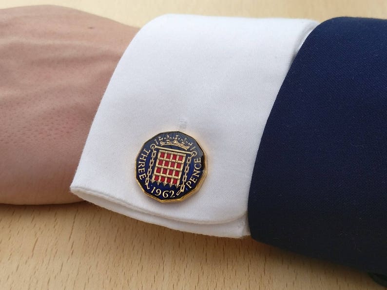 Enamelled Coin Cufflinks 1962 Threepenny