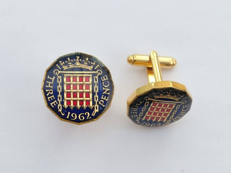Enamelled Coin Cufflinks 1962 Threepenny