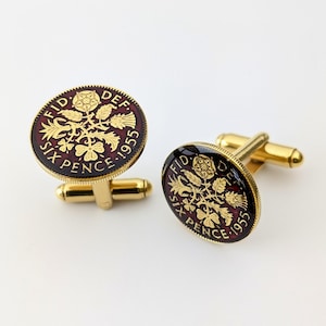 1955 Sixpence - Enamelled Coin Cufflinks