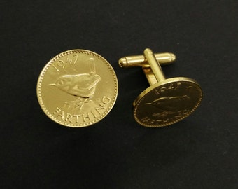 1947 Wren Farthing - Gold Plated Coin Cufflinks