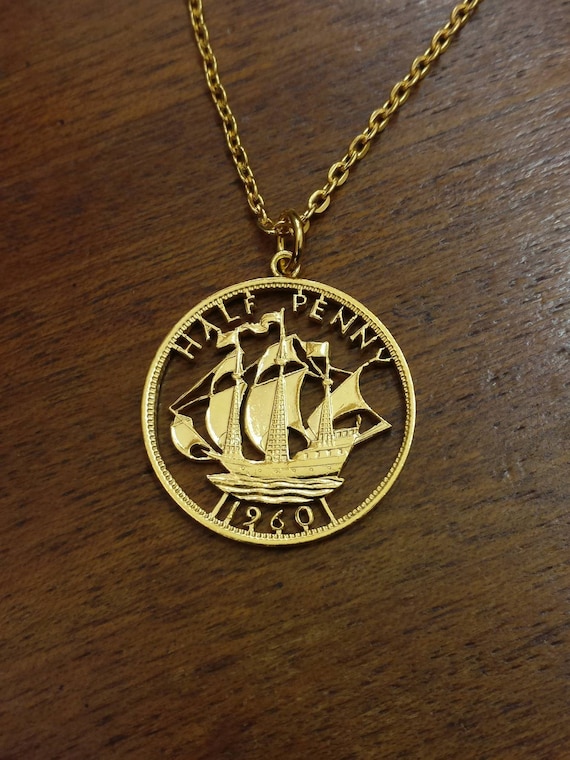 Chain Necklace Australian Coin Jewellery 1960 1960 Halfpenny Cut