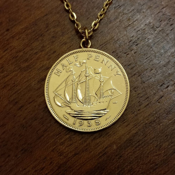 1938 George VI Halfpenny - Vergoldete Münzhalskette