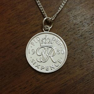 1950 George VI Sixpence - Silver Plated Coin Necklace