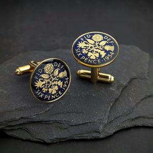 1954 Sixpence - Enamelled Coin Cufflinks