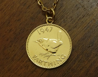Wren Farthing (1937-1955) - Gold Plated Coin Necklace