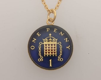 1985 One Penny - Enamelled Coin Necklace