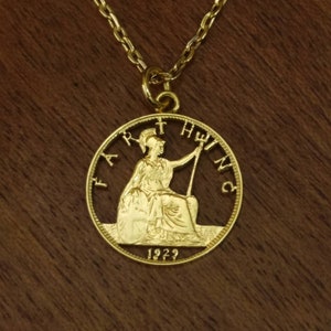 1929 George V Farthing - ketting met uitgesneden munt