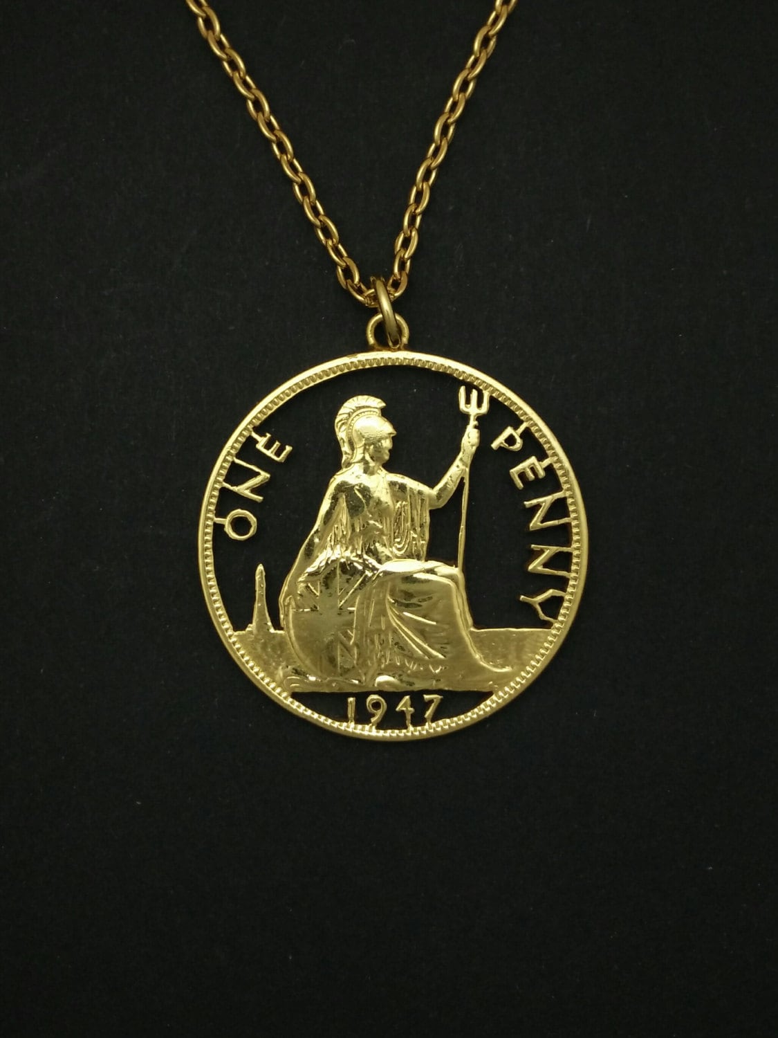 1947 Farthing Coin Gold Plated Pendant ready to hang 