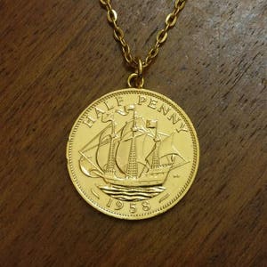 1958 Halfpenny - Gold Plated Coin Necklace