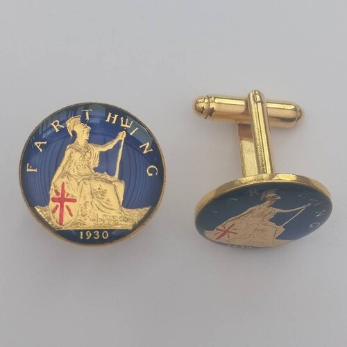 1930 George V outlets Farthing - Enamelled Coin Cufflinks